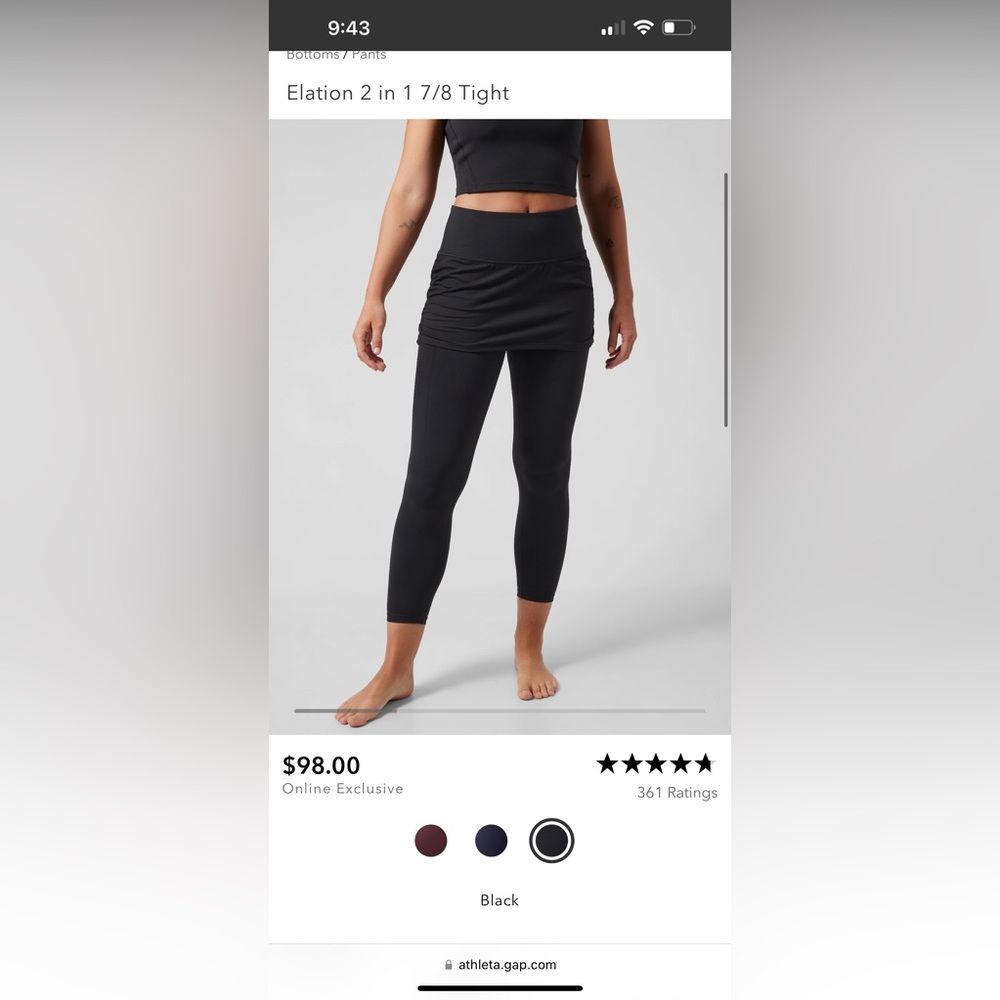 Elation 2 in 1 7/8 Tight size m athleta worn 2 times.